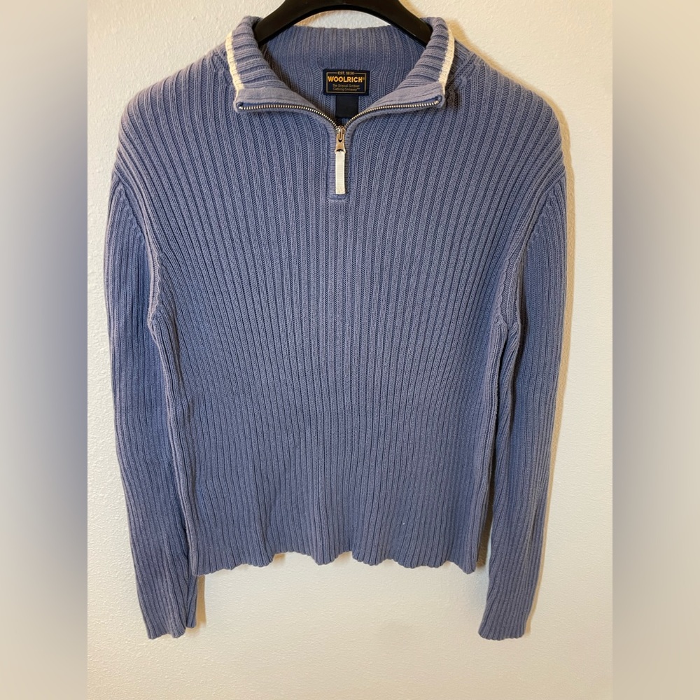 Woolrich Cornflower Blue Ribbed Quarter Zip Pullover Sweater Women’s Size Large
